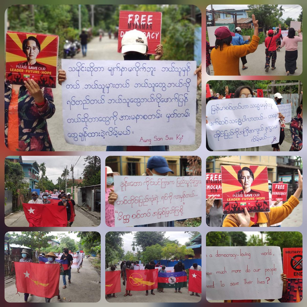 The 304th day of regular Anti-Dictatorship Protest Rally was accelerated by the zealous pro-democracy residents in Kale city, Sagaing Division with unchanging morales and efforts to eliminate Dictatorship 🪧

#EndImpunity 
#Dec8Coup 
#WhatsHappeningInMyanmar