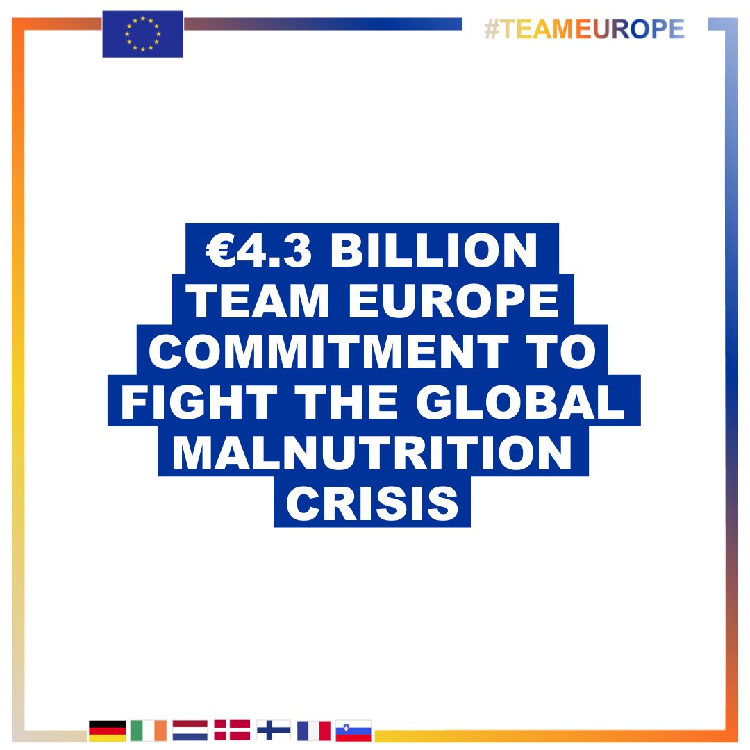 €4.3 bn 👉#TeamEurope’s bold commitment to tackle the global nutrition crisis.

🌽🍞🥗 At #N4GSummit2021, we pledged to ensure good nutrition and a healthy future for all. The pandemic is worsening the situation of the most vulnerable, but we will work to leave no one behind.