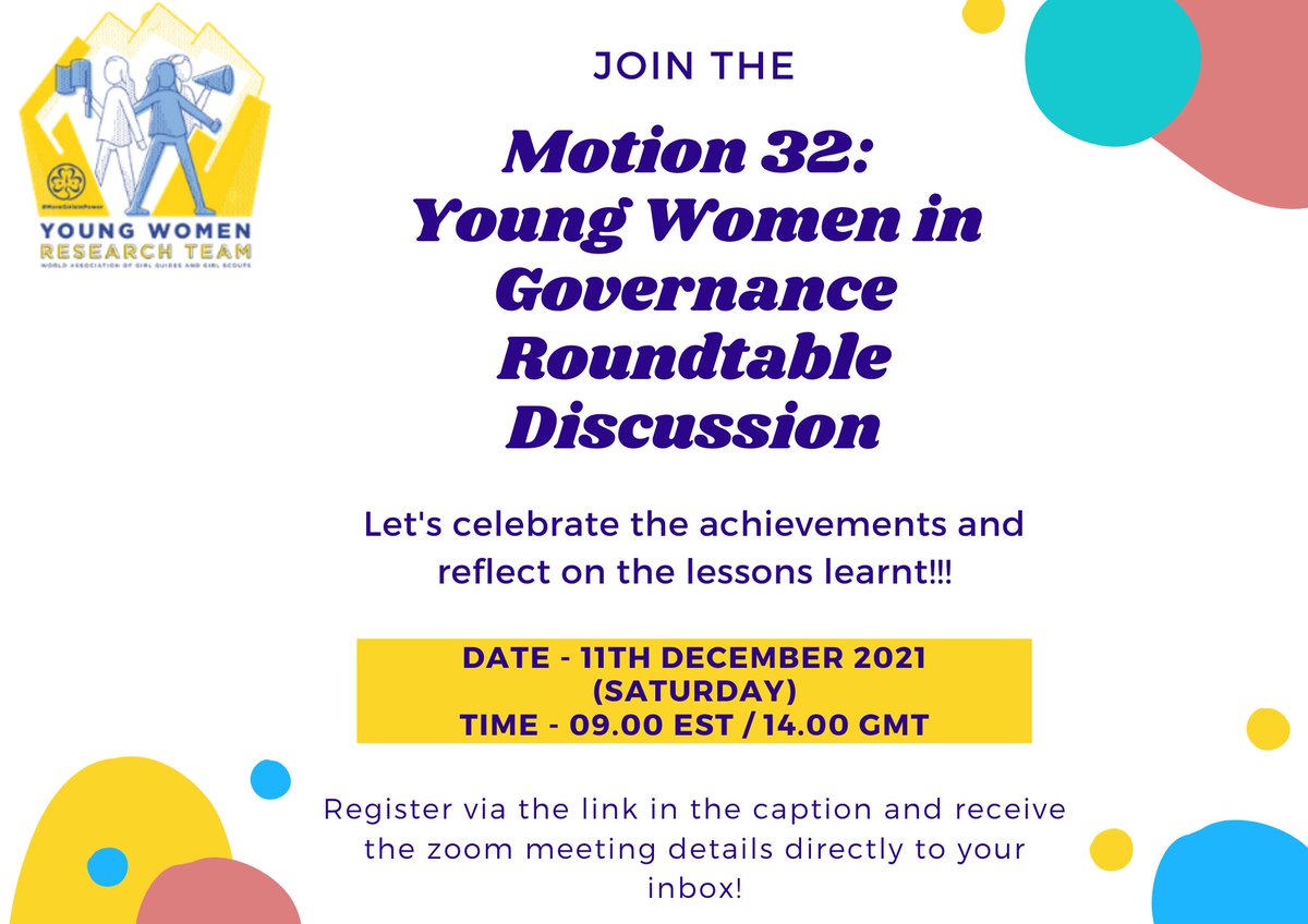 wagggsworld's tweet photo. Are you interested in hearing about the key learnings of a unique project primarily led by young women? Join us as we celebrate the achievements of the #Motion32 -Research Team #YWRT
🗓️Sat 11 December
⏲️9am EST / 2pm GMT
🔗https://t.co/yD32tP3LSi
#MoreGirlsInPower #37WoCo https://t.co/7LOe9W5QD4