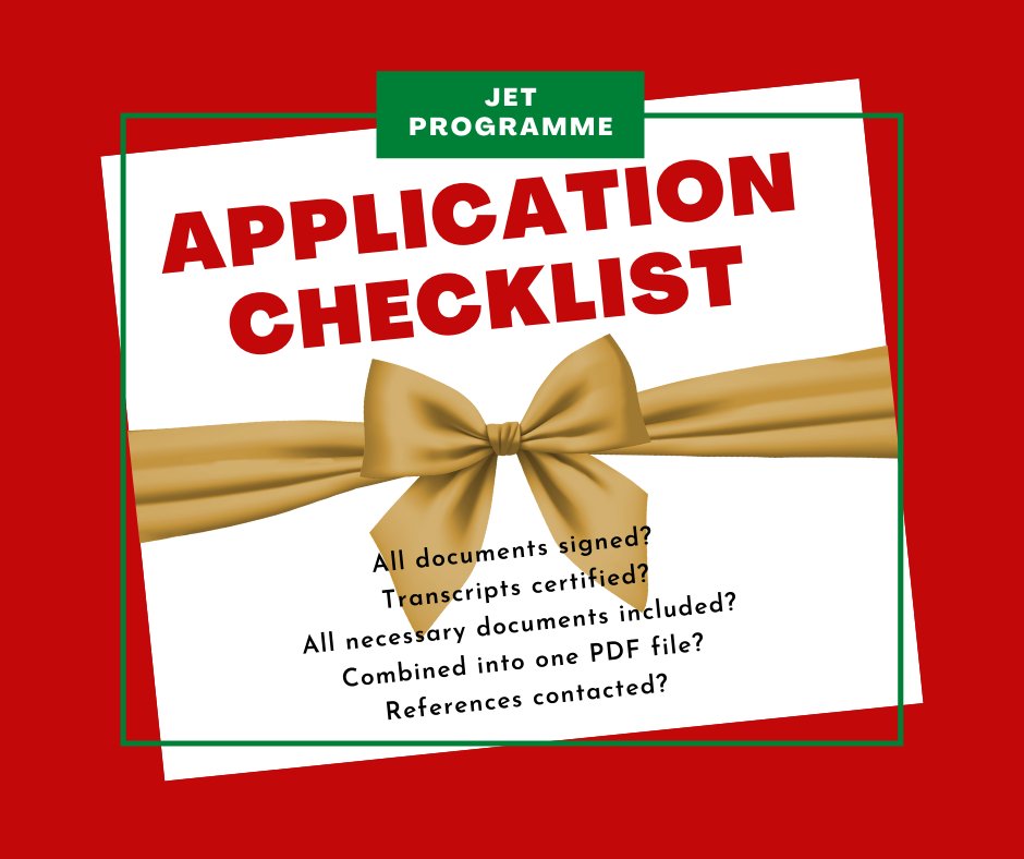 Only 3 days left to apply for the 2022 JET Programme!
You might not be Santa, but when applying it never
hurts to check your list twice! Is your application fully
completed and ready to be submitted?
#jetapplication #jetprogrammeireland
#jetprogramme2022 #jetprogramme