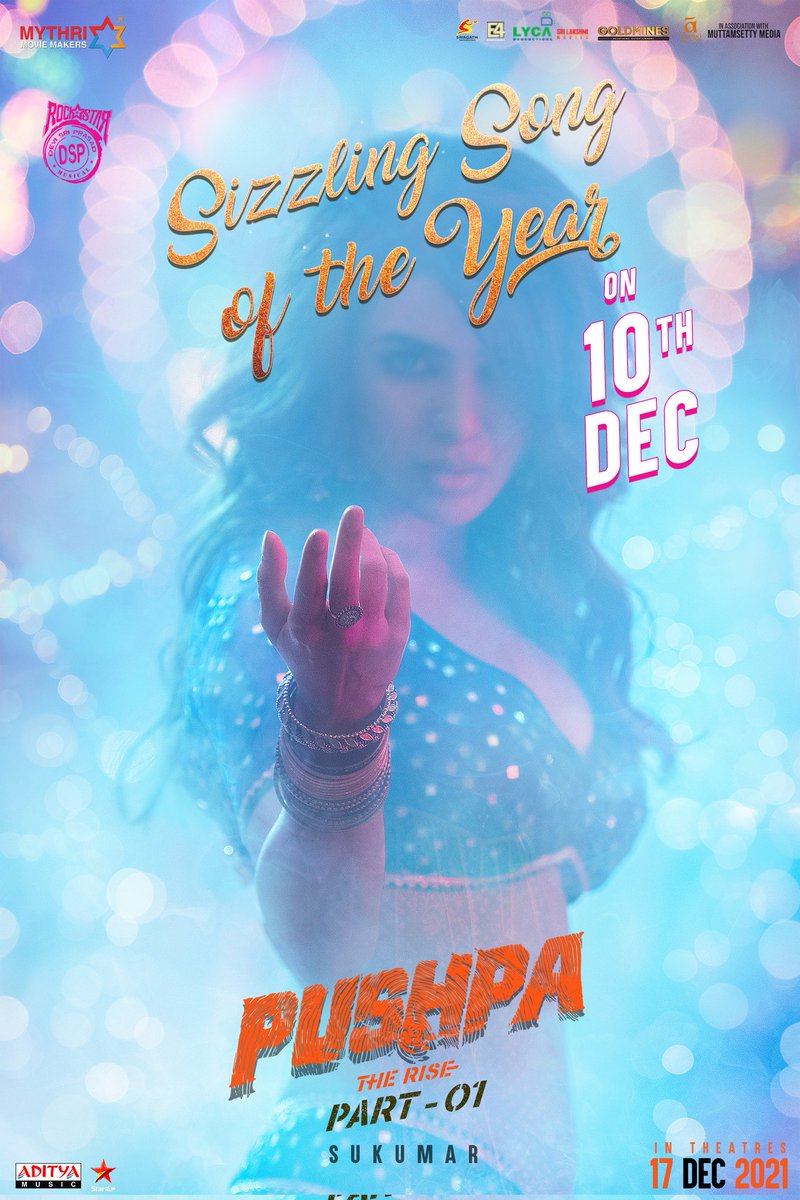 MythriOfficial's tweet photo. Can't wait for you all to experience Rockstar @ThisIsDSP's Magic in the 'Sizzling Song of The Year'

It's going to be a crazy VIBE 😍
#PushpaTheRise https://t.co/Eil3dvU5SY