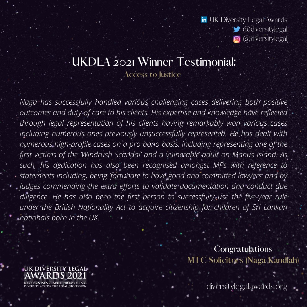This year’s ACCESS TO JUSTICE award goes to MTC SOLICITORS led by NAGA KANDIAH. NAGA KANDIAH several pro-bono work and commitment to clients demonstrate his dedication to the advancement of access to justice. Congratulations to Naga Kandiah and MTC Solicitors.