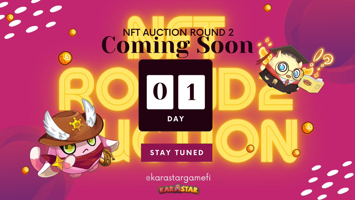 📢Karastarers!!NFT Auction Round 2 is COMING! 
🚩Countdown with us and earn your rewards!Click👇
gleam.io/glVeb/nft-auct…

✔RT n wish a success for Round 2 
✔2K UMY | 100 winners