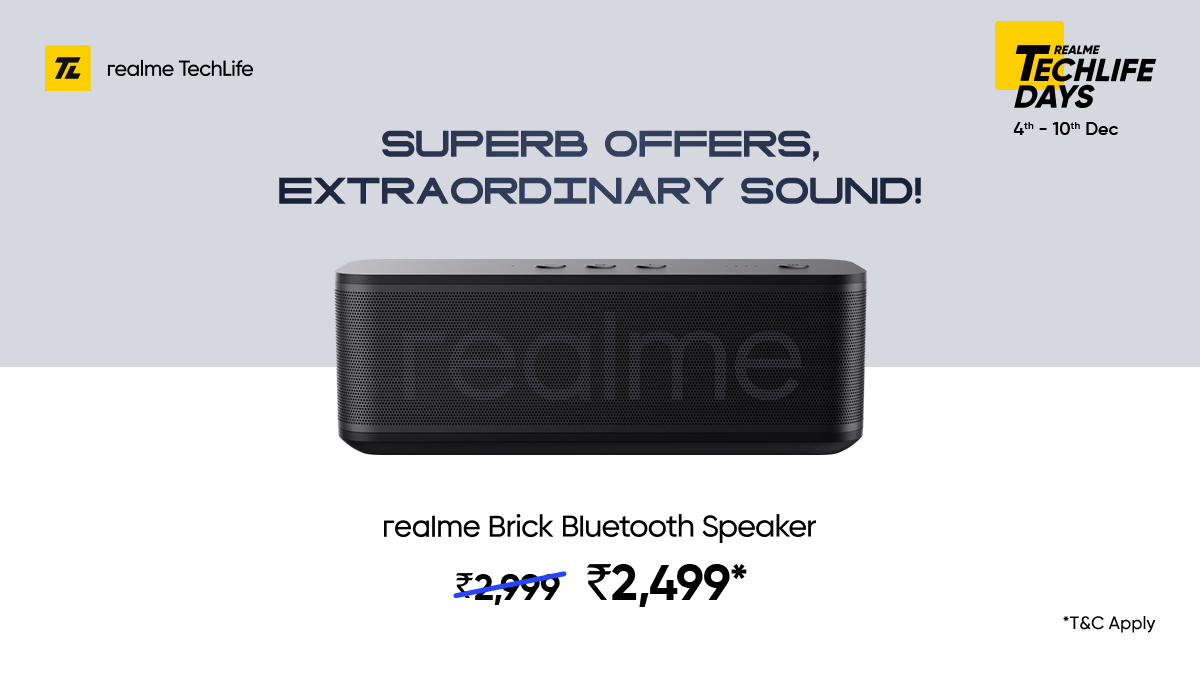 realmenarzoIN's tweet photo. Add savings* to rich bass with the #realmeBrickBluetoothSpeaker!
Groove to extraordinary music at discounted price at the #realmeTechLifeDays Sale.
#ExtraBassMorePower
*T&C Apply
Buy now: https://t.co/DBy1htcBZi https://t.co/4aAVhFb7Dw