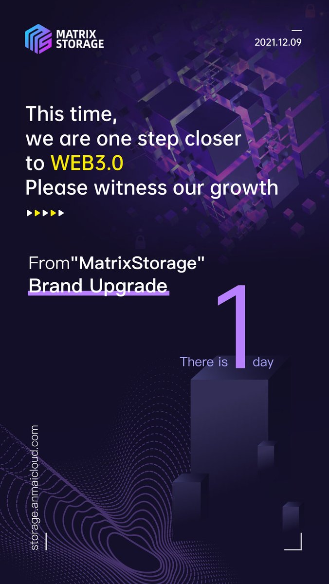 MatrixStorage's tweet photo. 🎉MatrixStorage brand upgrade countdown 1⃣ day🎉
This time, we are one step closer to Web 3.0, Please expect us to get even stronger!

@IPFS @force_ipfs @AthenaExplorer @BingheLab #cloudstorage https://t.co/9KUsQn0YOC