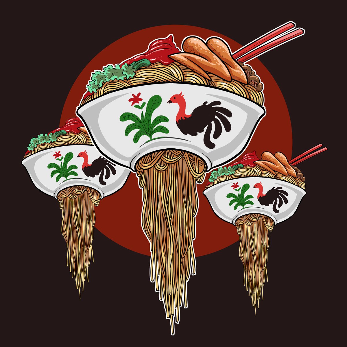 New NFT drop,
- Phoenix noodles -
Some kind a chicken noodles invasion 

hicetnunc.art/objkt/576921

#NFTartists #NFTdrop #objkt #tezos #HEN <a href="/objkt_/">objkts.tez</a> @HEN_Lobby