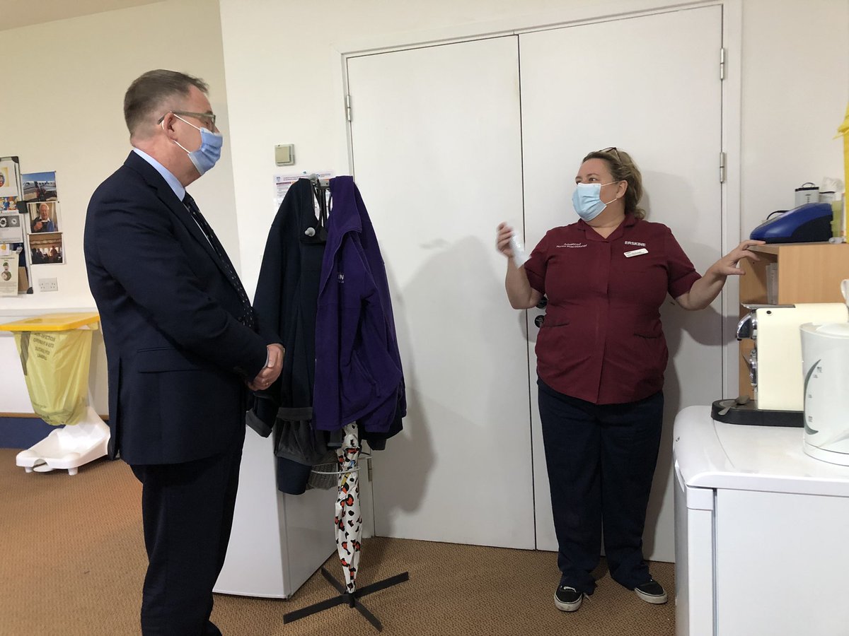 dtbarron's tweet photo. During his visit to @ErskineCharity interim #CNOScot met a variety of staff incl: student nurse Damien, SLT Lorna, ANP @Laura_MacD22 Home Manager Caroline https://t.co/v0RW33NS1D