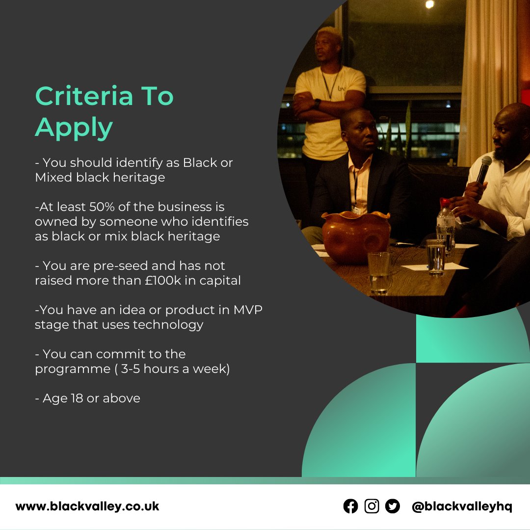 📣Calling all black founders looking to launch their idea! 

🚀Are you a visionary with an idea you want to launch as a business?

We are happy to announce the applications for the February Founder Pre-Accelerator programme are open. 

Apply here: blackvalleyhq.typeform.com/to/kkkrQ3Hm