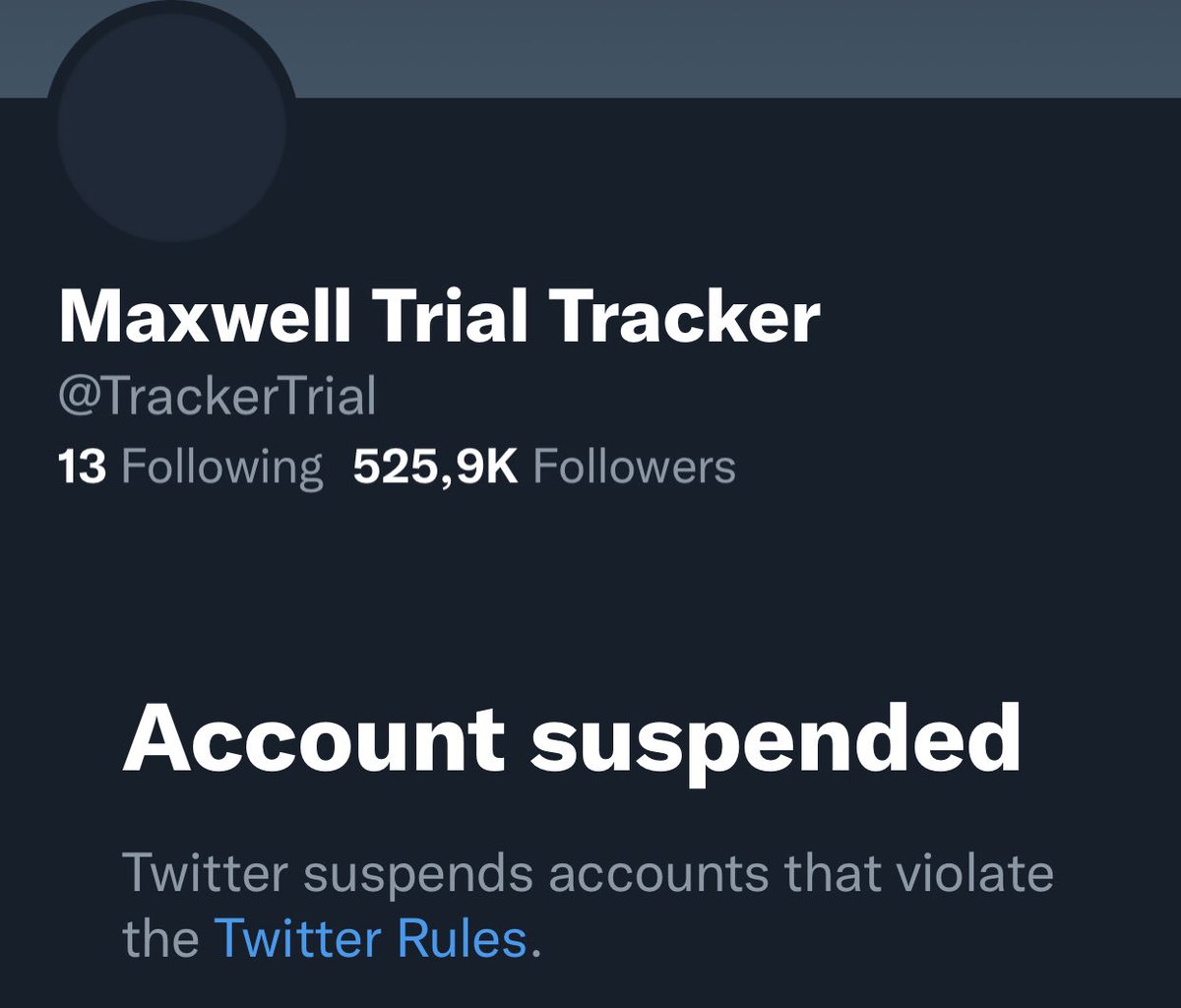 AlexeiArora's tweet image. The account tracking Ghislaine Maxwell’s trial has been suspended. Nothing to see here folks 🤡👍