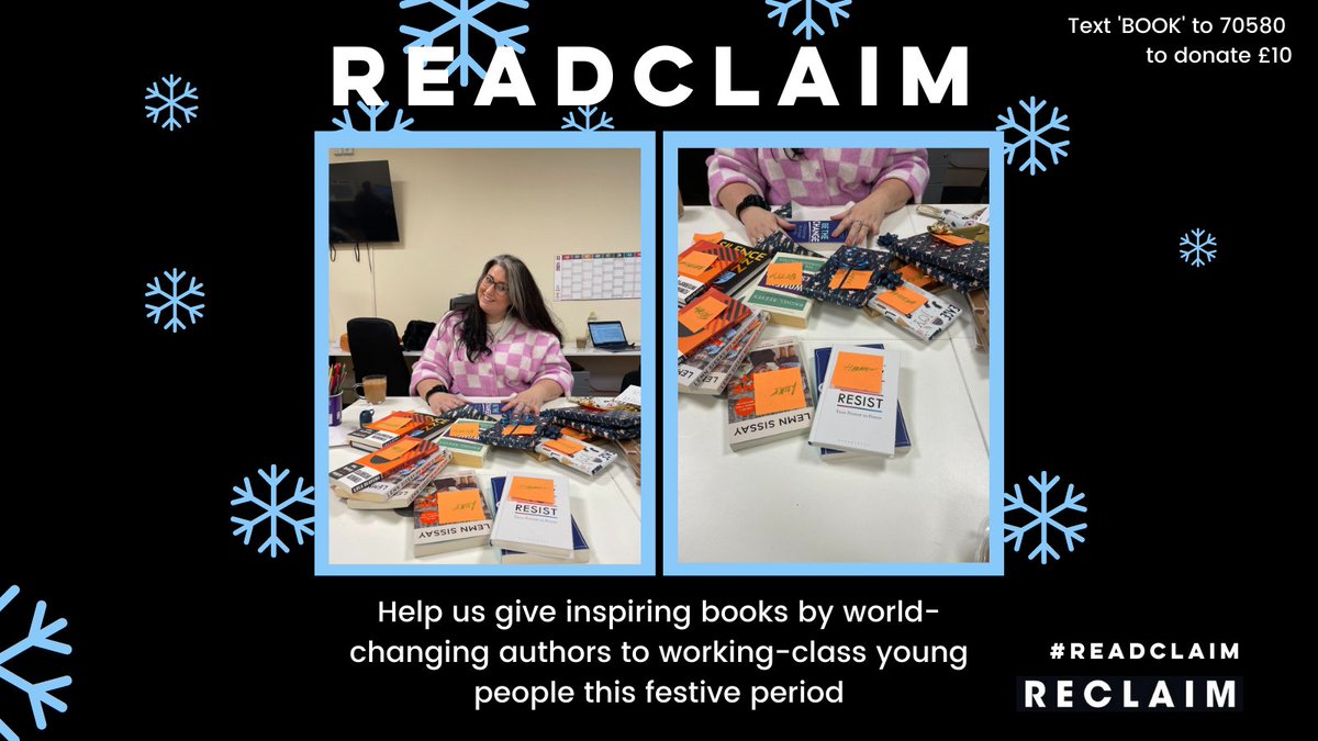 RECLAIMproject's tweet photo. 🎁The #READclaim wrapping has begun! Thank you so much to everyone who has donated so far.
📘We still need more books for working-class young people this festive period.
📢To donate go to: https://t.co/jGy236YR6X or text 'BOOK' to 70580 to donate £10. https://t.co/cf4kuEc0It