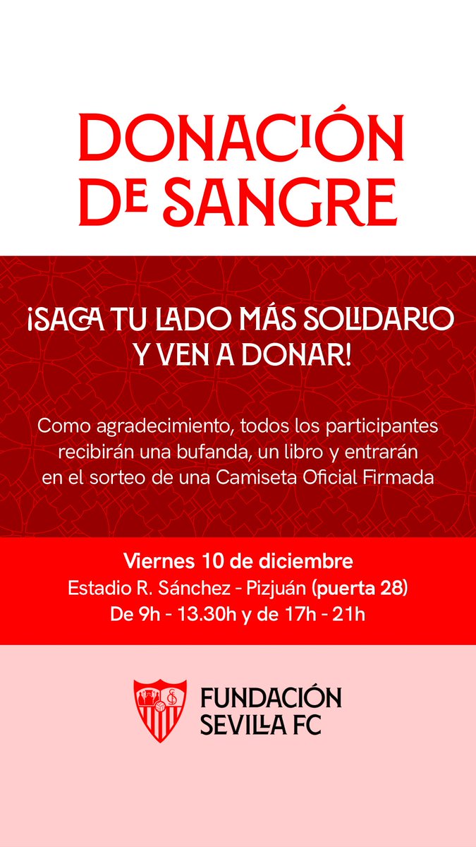🩸 Muestra tu lado más solidario y salva vidas. 🙂🙃😊

#WeareSevilla