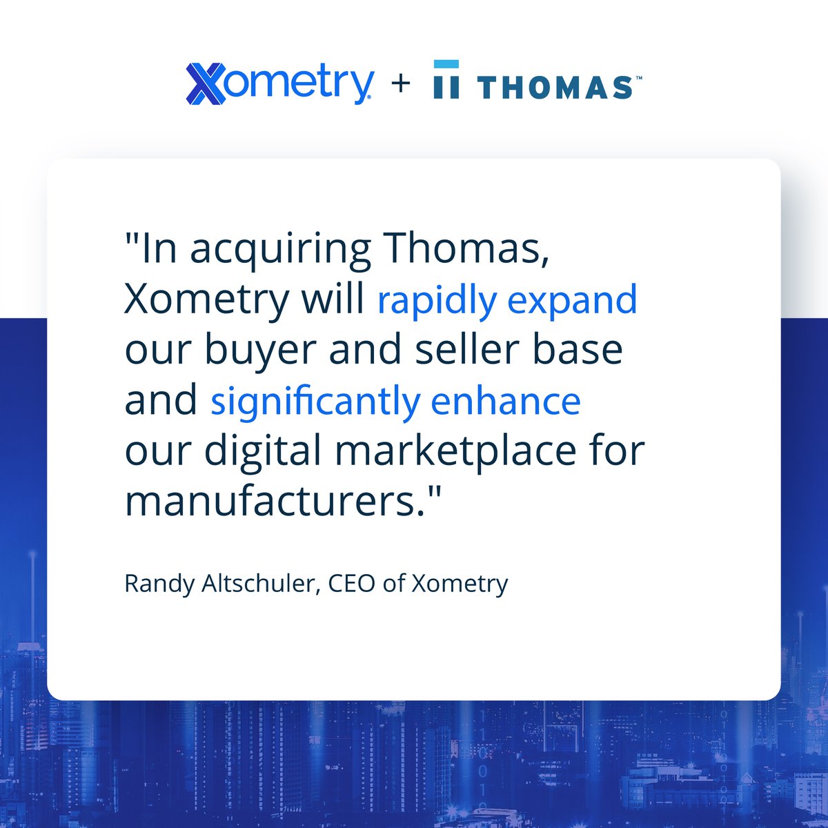 Xometry's tweet photo. Xometry CEO @Randy_Alt says the two companies share a common mission of championing #manufacturing. #TogetherForIndustry 3/3 https://t.co/qBS7ojif2H