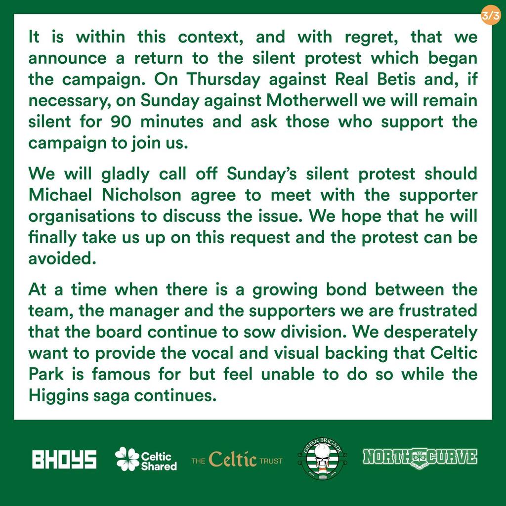 NCCeltic's tweet photo. Joint statement re Bernard Higgins and continued protests https://t.co/GbdbyWXH28