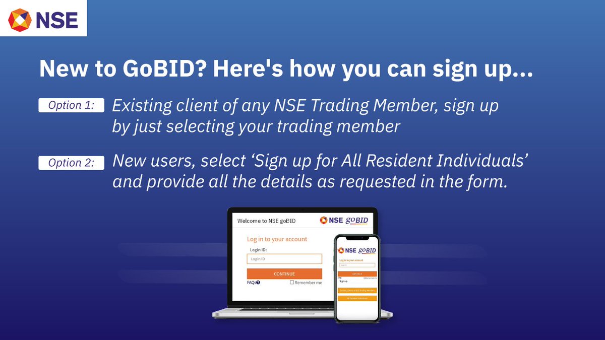 NSEIndia's tweet photo. Signing in to the goBID app is extremely easy. Why complicate the way you invest in G-secs when you can use the goBID app.
Download today!
#NSE #goBID #GovernmentSecurities #NSEIndia https://t.co/YoT75xhLEM