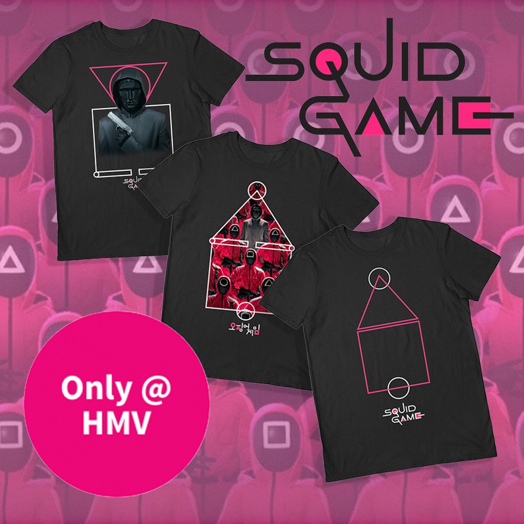 We have a variety of Squid Game merchandise in stock, including these t-shirts, mugs, canvas prints and posters 🦑 #squidgame #netflix #popmerch #popculture #hmv #tshirts  #hmvexclusive