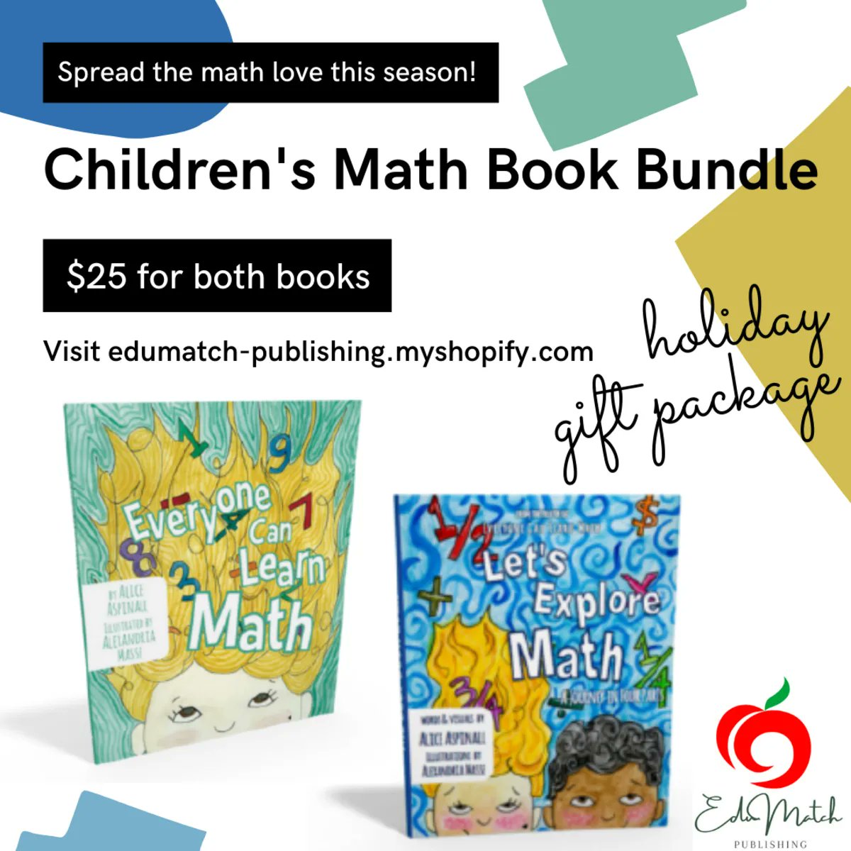 EdumatchBooks's tweet photo. Spread the math love this holiday season with a special package: 2 Children's math books: Everyone Can Learn Math &amp; Let's Explore Math by Alice Aspinall! 
Grab both for $25
Get your book bundle today: https://t.co/VCKtKKQEEB
#everyonecanlearnmath #mathmindset #mathiseverywhere https://t.co/CVPpKH8YA0