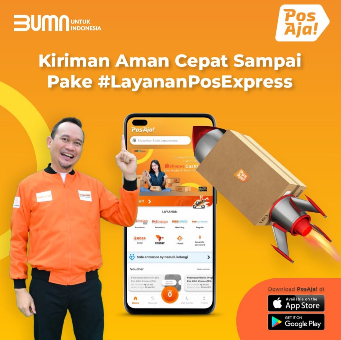 PosIndonesia's tweet photo. Ketika semua orang bicara tentang kenyamanan pengiriman,..ingat!ada layanan #PosExpress kirim sehari sampai & pasti aman.
Pake PosAja! dan download aplikasi PosAja! di Google Play Store dan App Store!
.
.
#PosIndonesia
#PosAja
#PosAjaPalingPas
#PosAjaPilihanku
#Deliveryourlove https://t.co/nV2c9dDxux