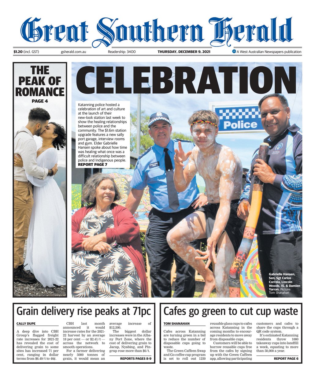 Tomorrow's Herald

Katanning police host a celebration of culture at the launch of their new-look station to show the healing relationships between police and the community.

And a deep dive into CBH freight rate increases shows the top four site hikes are in the Great Southern.