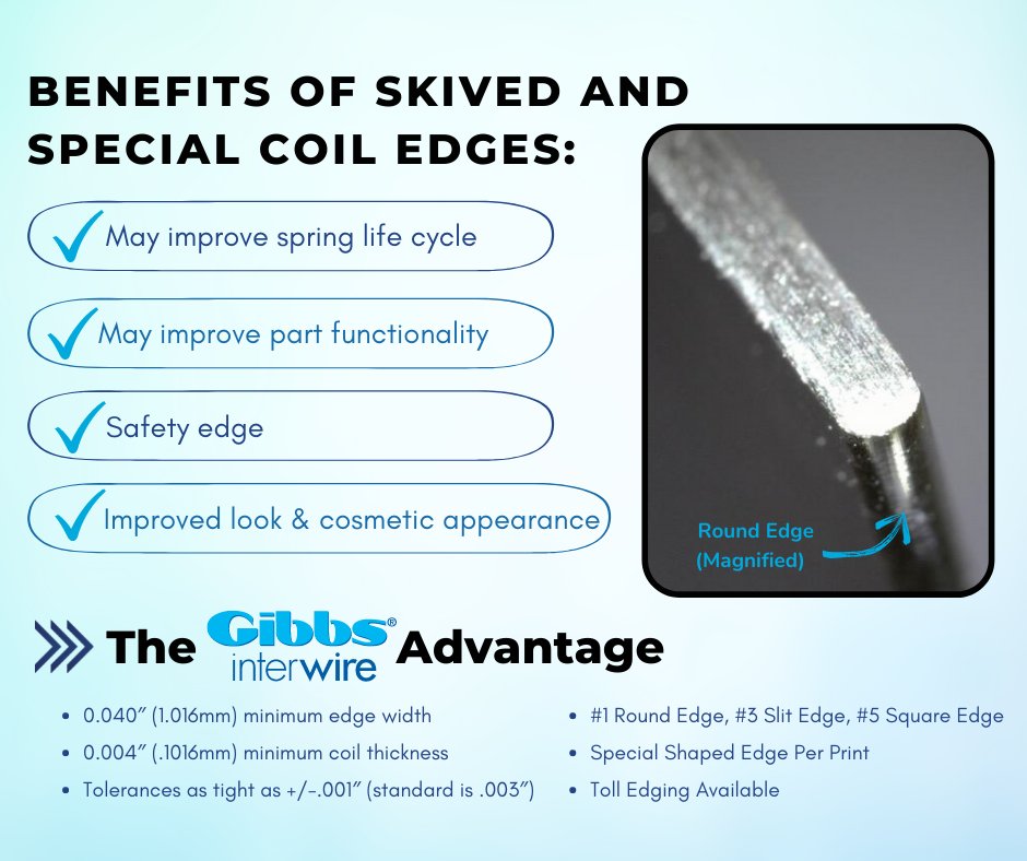 GibbsMetals's tweet photo. Gibbs processes a  materials including stainless steels, nickel alloys, and carbon steels. In addition to fully custom edges, we produce round, slit, and square edges. 

https://t.co/yrmPdsS1xQ 

#edging #strip #manufacturing #skiving https://t.co/FdtzsRgJkG