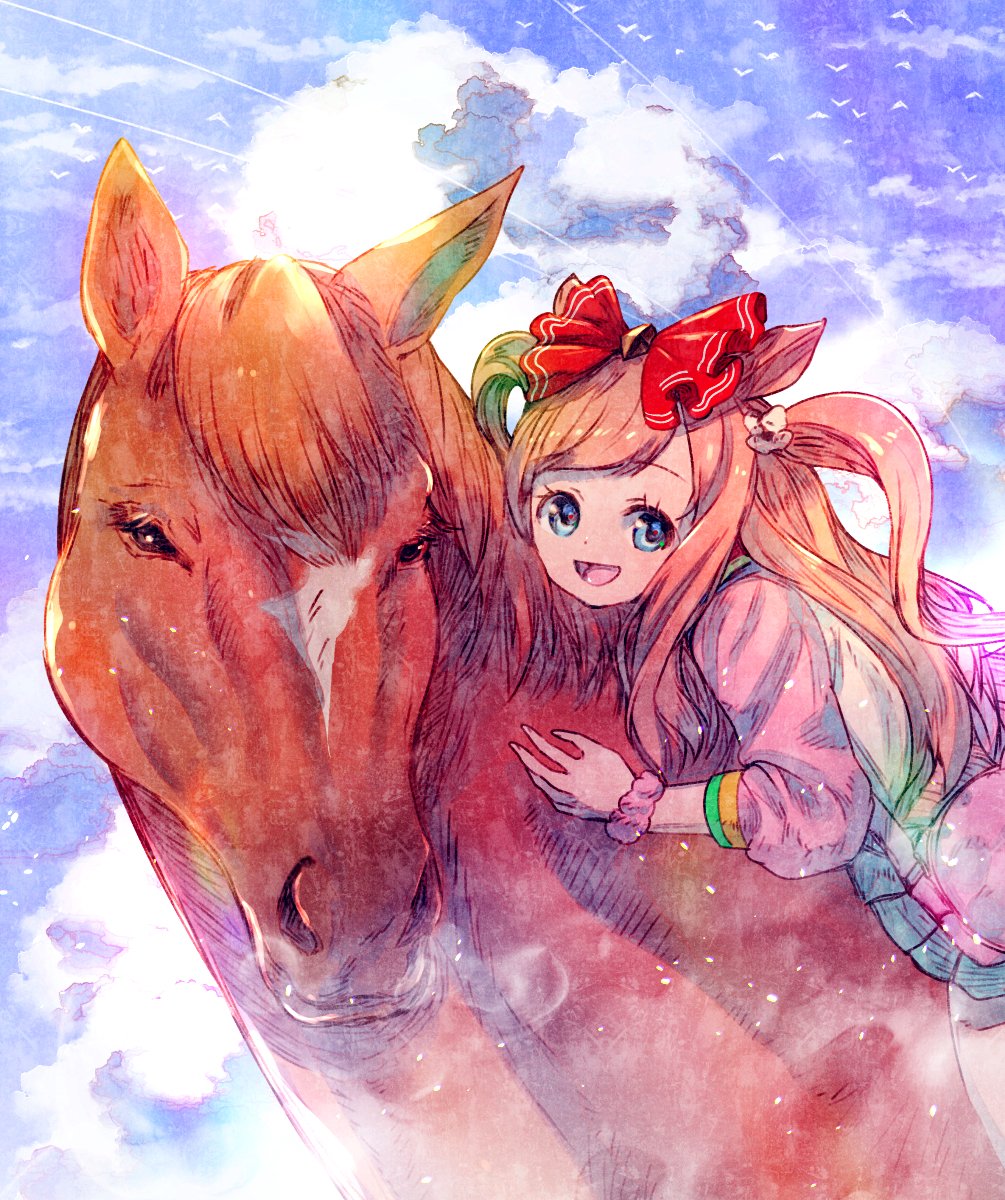 agnes digital (umamusume) 1girl horse animal ears horse ears blue eyes horse girl bow  illustration images