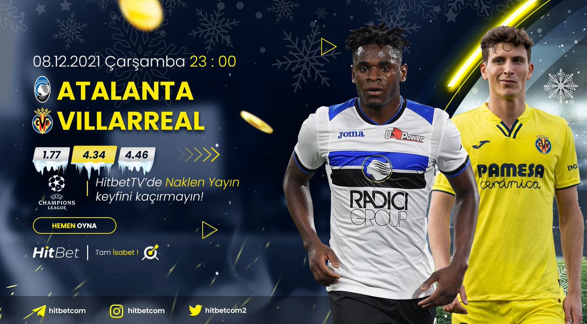 #atalanta ⚜ #villarreal karşılaşması  #uefaşampiyonlarligi heyecanı ile bu akşam saat 23:00'da #Hitbet'te!

🌐 Güncel Sitemiz : hitbet163.com

🖥 Maç Yayınları İçin : hitbet105.tv

🎯#Hitbet #Tamisabet