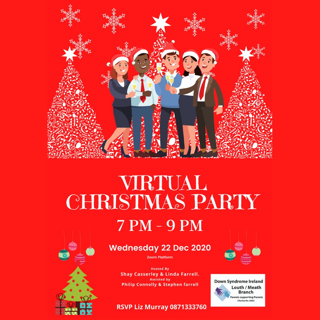 INVITATION
We have organised a Virtual Christmas Party for our Adult and Older Teenage Members.
When: Wednesday 22 December 2020
Time: 7 – 9PM
Where : Zoom Platform
The Party will be Hosted By Shay Casserly &amp; Linda Farrell who will be assisted by Philip Connolly &amp; Stephen Farrell