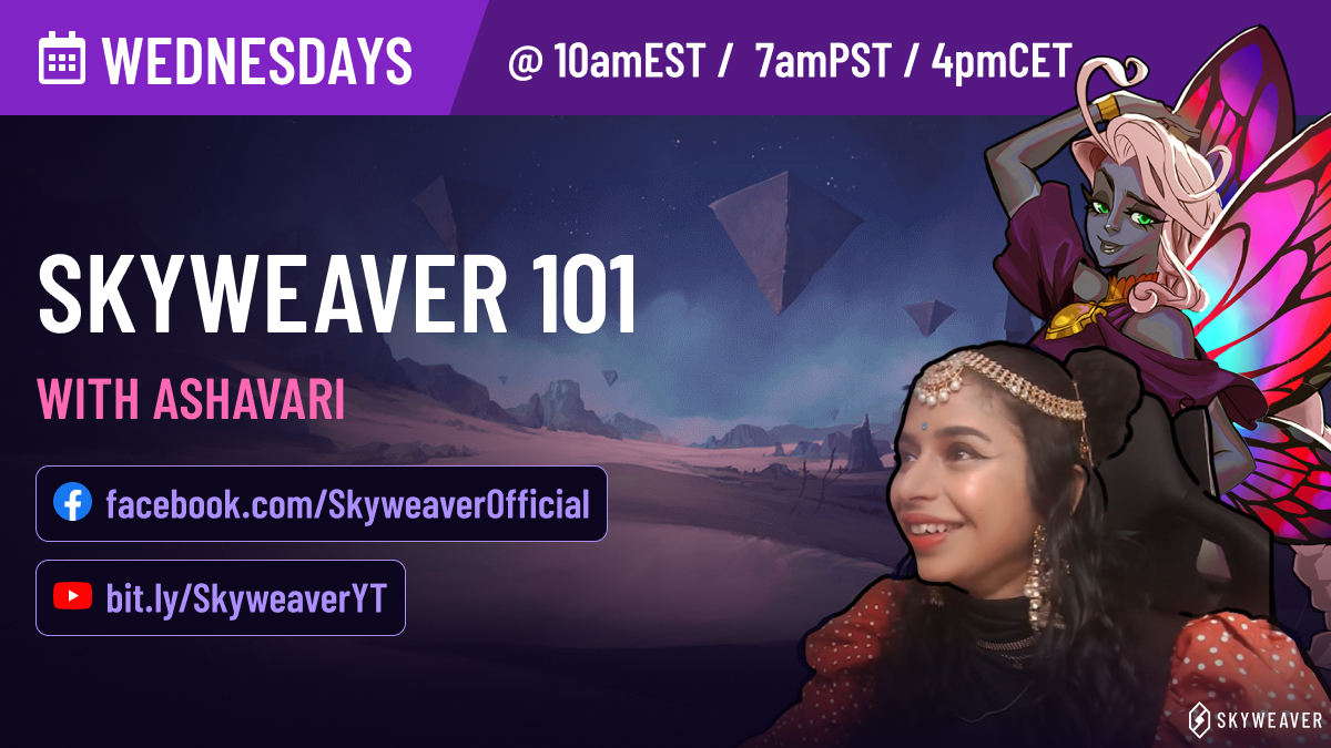 SkyweaverGame's tweet photo. Learn Skyweaver with Ashavari every Wednesday on Facebook &amp; YouTube! Tune in &amp; request your beta code! #livestream #LearnSkyweaver

When: 7:00 PST / 10:00 EST / 16:00 CET
Facebook 👉 https://t.co/N62Ov3M5Uy   
YouTube 👉 https://t.co/AQvopcAPb0 https://t.co/kNOvRqFoWb
