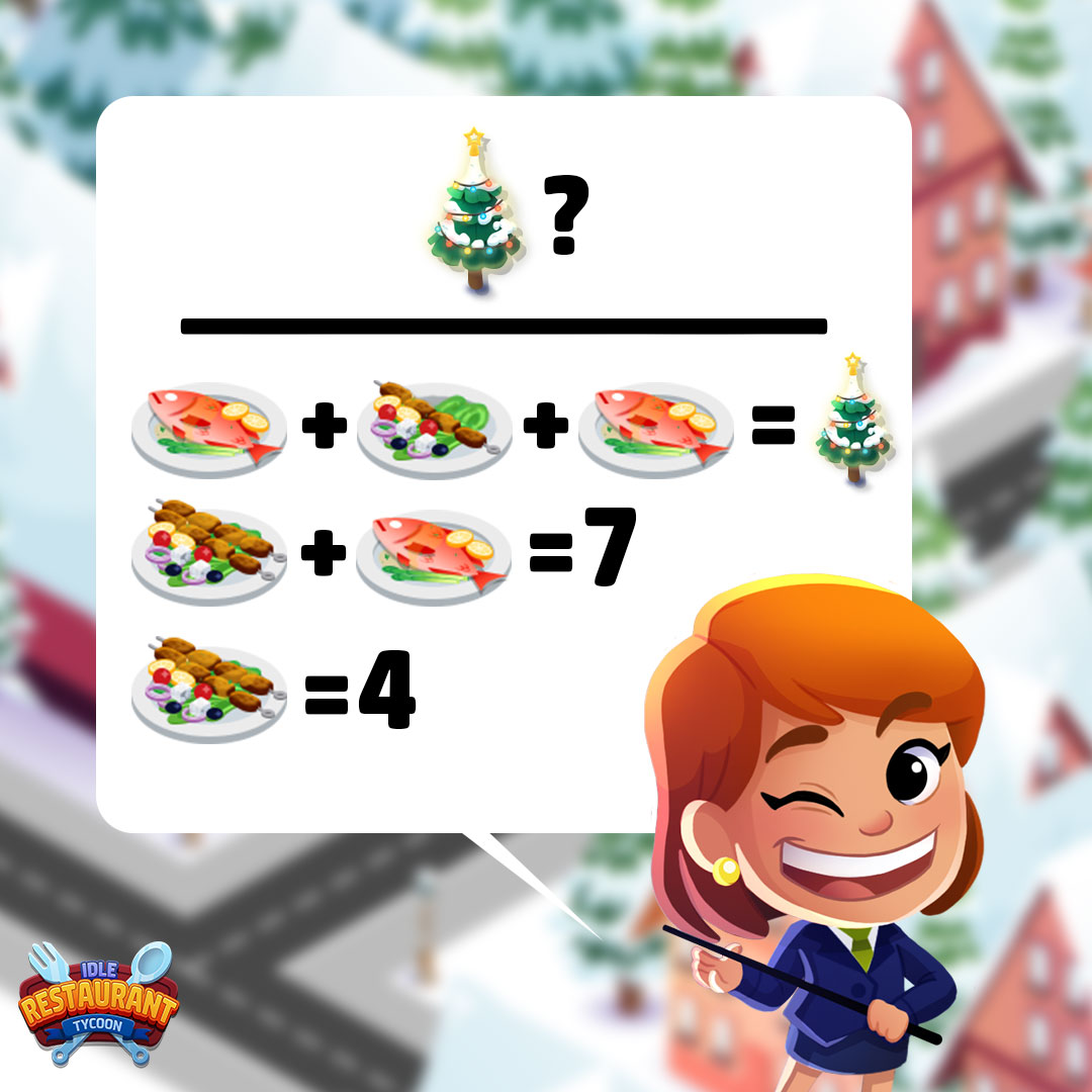 Idle_Restaurant's tweet photo. 🎄 No matter what you plan to eat during your holiday festivities: Chew on this equation first! 🤔

#IdleRestaurantTycoon #Chewy #Food #Equation #IdleHolidays #IdleGames https://t.co/wFIUsib15j
