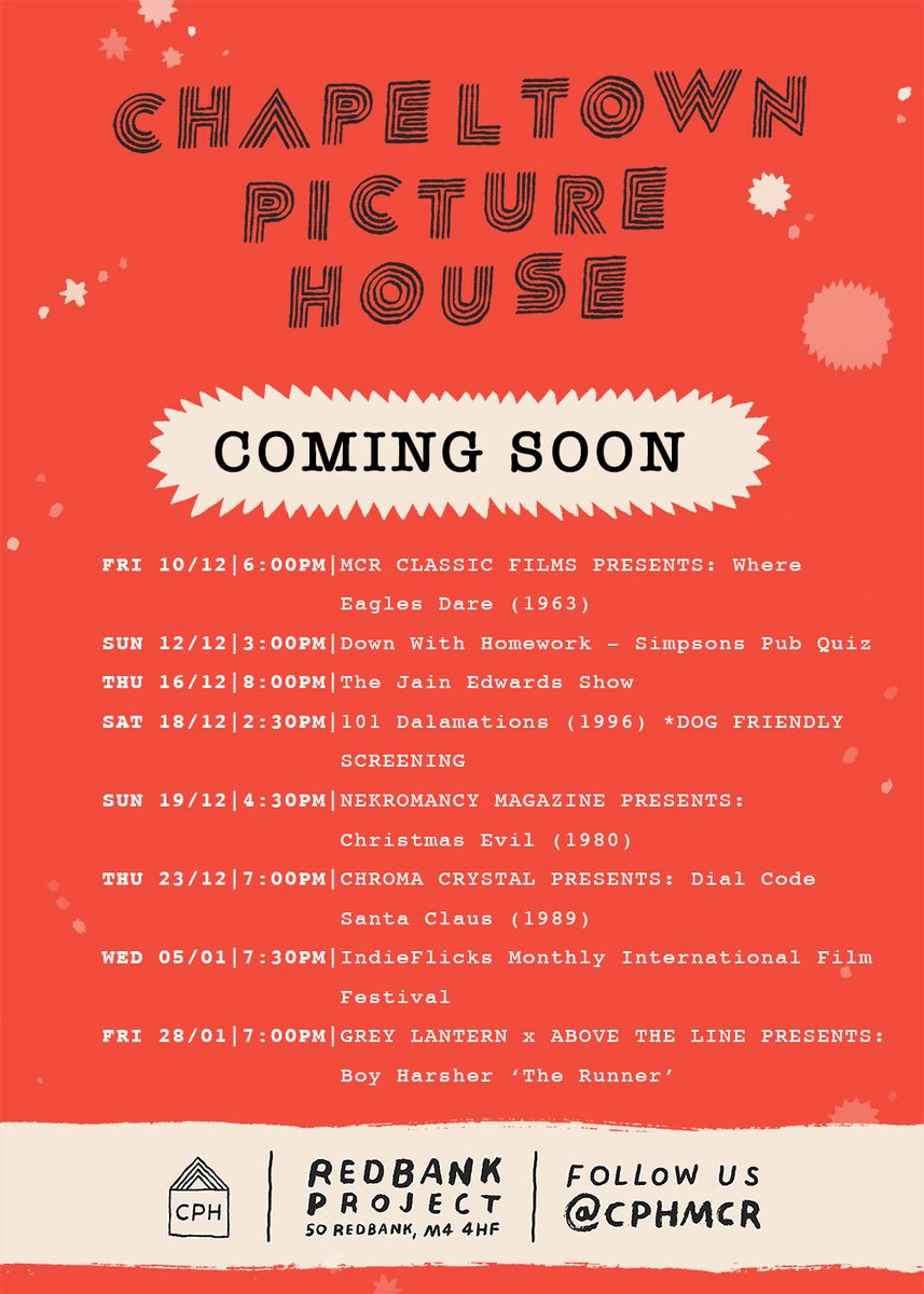 CPXMCR's tweet photo. ***COMING SOON***

December &amp; January screenings/events ft. @McrClassicFilms @jain_edwards @A_Lovely_Time @nekromancymag @ChromaCrystal @__abovetheline @greylanternmcr @IndieFlicksUK 

+ MORE TBC

MERRY CHRISTMAS NERDS https://t.co/ZmRCiefSW9