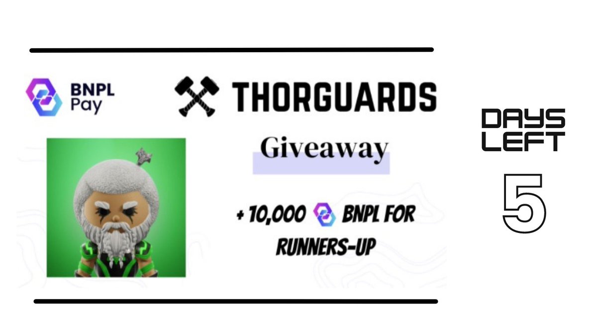 bnplpay's tweet photo. You have 5 days left for a chance to win this 👇🏻

Enter here to WIN‼️ 
🔗 https://t.co/u0wXYb3rZl

$BNPL $RUNE $XRUNE $Thor #NFT $ETC
#Giveaway #GAW #NFTGiveaway #NFTGiveaways https://t.co/zO63YRGjh8