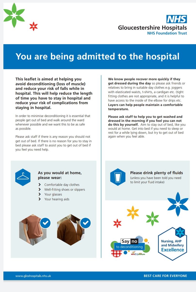 We have this leaflet for patients and their relatives with the aim of reducing deconditioning and length of hospital stay. #SayNoToDeconditioning @gloshospitals @GHFT_Excellence @GlosFalls @Gloshosptherapy