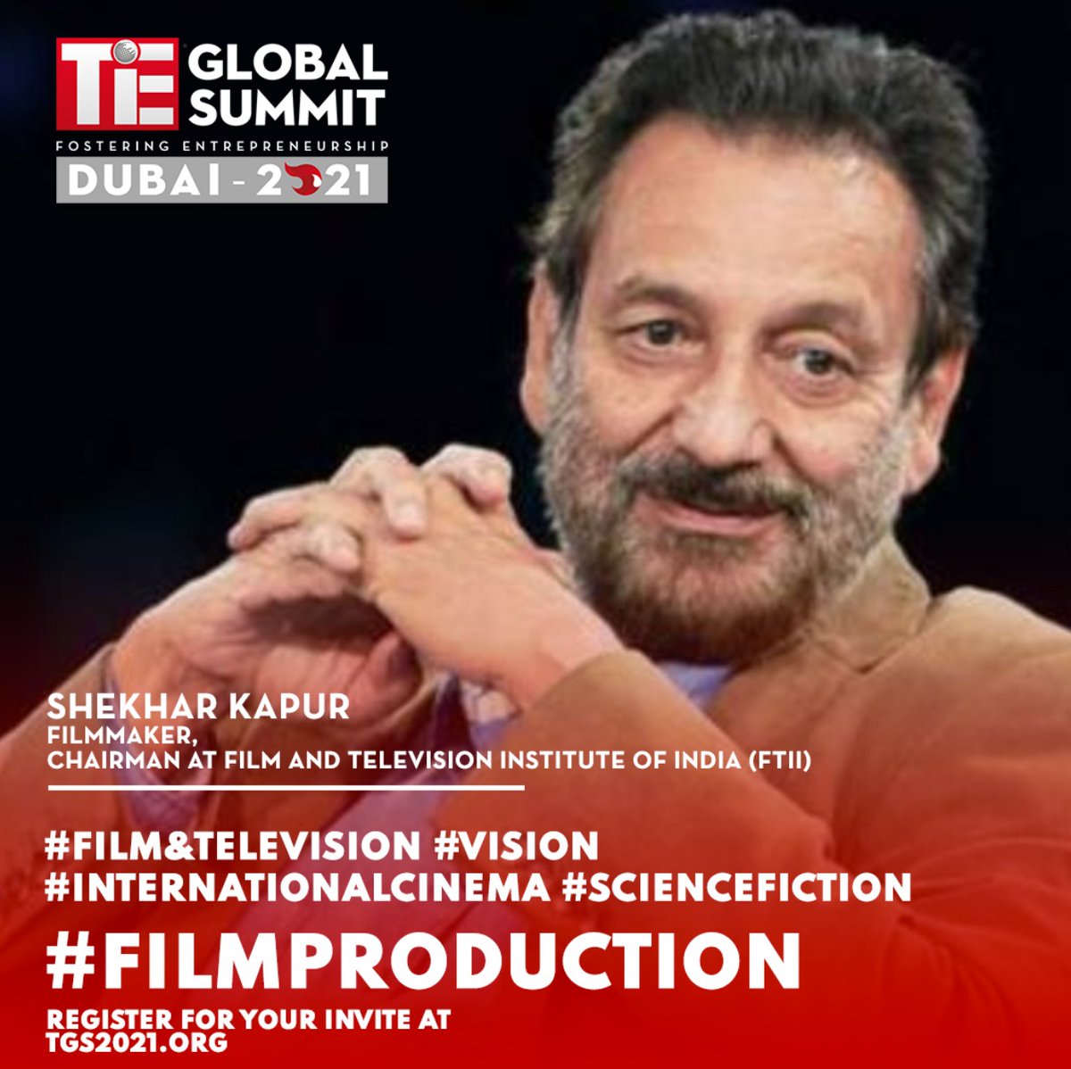 Join us in welcoming internationally decorated #movie &amp; #filmproducer, Shekhar Kapur, as he brings his unique insight into creating content that lives and breathes with the #audience.
Register now at tgs2021.org
<a href="/noon/">نون</a> @etisalat @microsoft
#filmandtelevision #vision