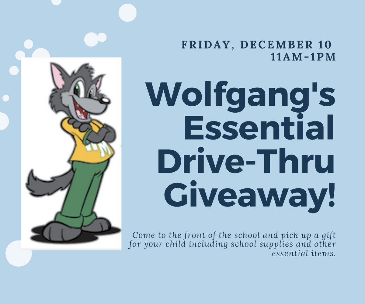 WolfMeadowElem's tweet image. Today is WMES's 2nd annual essentials giveaway drive-thru event.  Come out to the front of the school between 11 am-1 pm today to get a small gift.  

We look forward to seeing you there!
#WMES #GoForTheGold