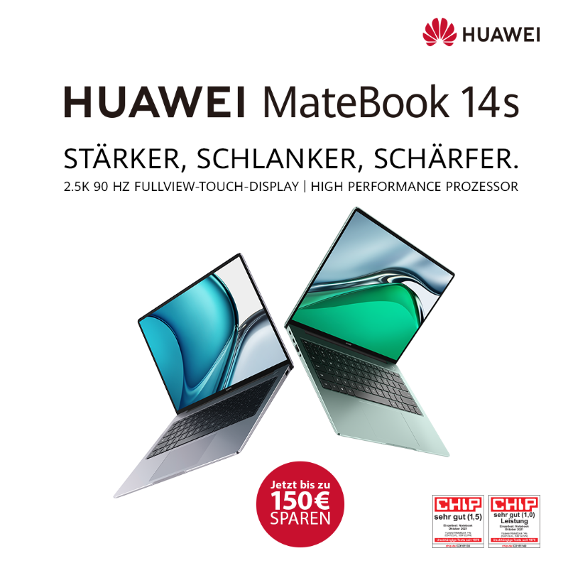 HuaweiMobileDe's tweet photo. Das neue HUAWEI MateBook 14s mit 2,5k 90Hz FullView Touchscreen-Display &amp; high Performance Prozessor. Jetzt bis zu 150€ sparen!