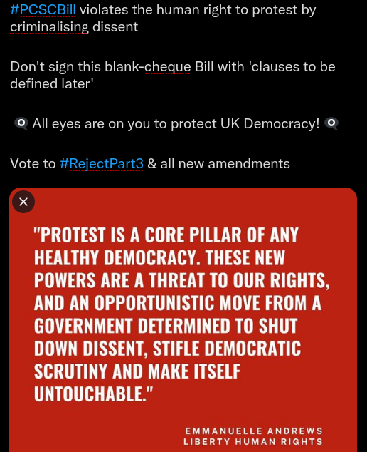 #PCSCBill violates our #RightToProtest. #RejectPart3 &amp; #KilltheBill.

<a href="/Jeffrey_Archer/">Jeffrey Archer</a> 
<a href="/LordIanAustin/">Ian Austin</a>
<a href="/Lord_Bilimoria/">Lord Karan Bilimoria</a>
<a href="/johnbirdswords/">John Bird</a>
@bulldeborah
@mcashmanCBE
<a href="/BaronessDeech/">Ruth Deech</a>
@Kishwerfalkner

<a href="/killthebill_1/">#KillTheBill Official</a>