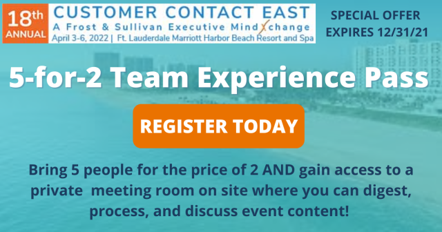 CXMindXchange's tweet photo. Special 5-for-2 Team Experience Offer: Not only can you team attend for the price of just 2 passes, you’ll also gain access to a much-coveted private meeting room at the event to turn ideas into strategy! Contact us today to register. #FrostCC https://t.co/QfKUAWR5WO https://t.co/dZU0ME3xYN