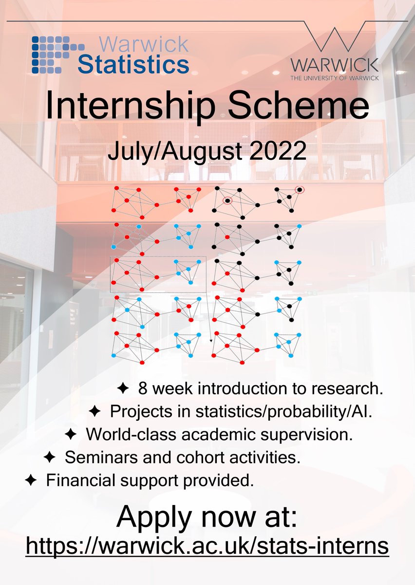 bayesian_stats's tweet image. We are currently accepting invitations for the @warwickstats internship scheme. warwick.ac.uk/stats-interns (deadline 13 Feb 2022) Please forward this on to people who may be interested.