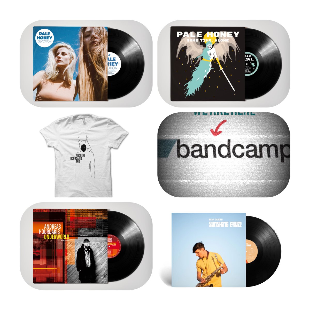 Drop by our <a href="/Bandcamp/">bandcamp</a> shop for lovely vinyls, Cds and merch from Pale Honey, Bear Garden, Andreas Hourdakis and more. Open all hours on this link: bolerorecordings.bandcamp.com