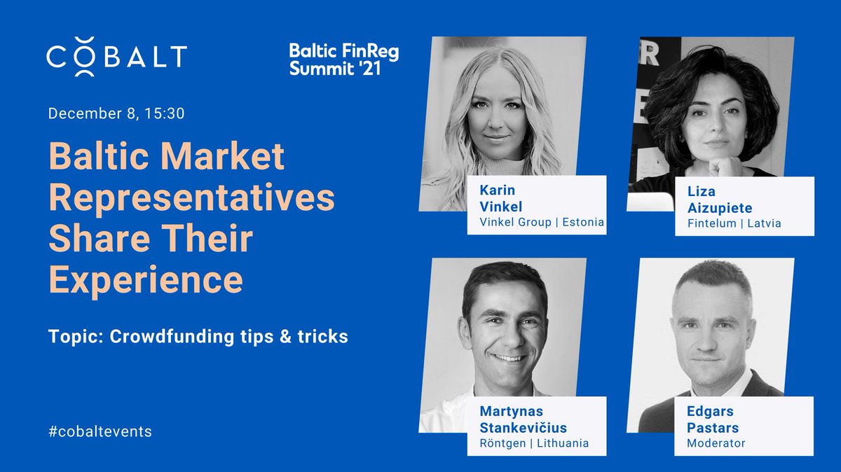 fintelum's tweet photo. TODAY at 3:30PM Riga time: livestream by @CobaltLatvia covering hot topic of (#equity) #Crowdfunding in Europe and Latvia in particular. Register here: https://t.co/BltfiKHEYW Featuring @Licere at #BalticFinRegSummit2021 event in English. https://t.co/KopcglujfS