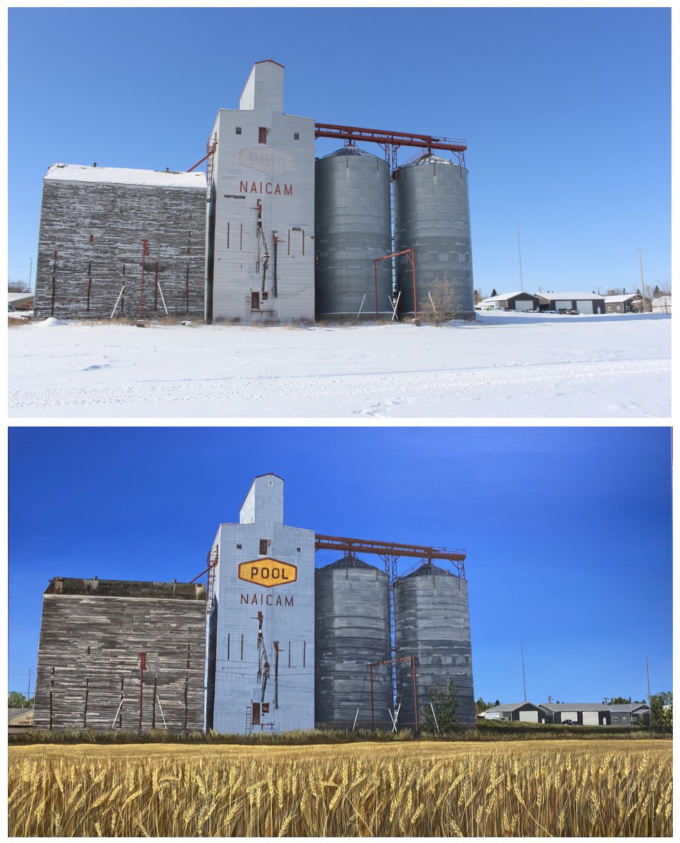 TanaCugnetArt's tweet photo. Day 8 #artadventcalendar 

I took the source photo for this commission in the winter but it needed a summer scene so I had some fun changing a few things!

“Naicam, Past &amp; Present”
30”x48”x1.75”
Acrylic 

#naicam #saskatchewan https://t.co/QnPjgHni0D