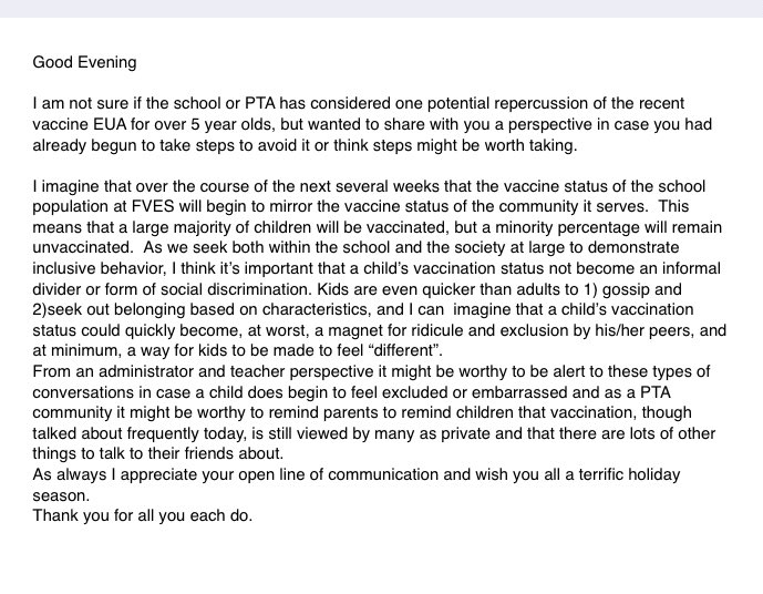 stockhunter3232's tweet photo. 5 year old came home from school wanting to get vaccinated cause all his friends were.  My email to school if other parents are experiencing same and want to send a note to their principle or PTA president. #reviveMoco @jenreesman @bethanyshondark @DeAngelisCorey https://t.co/nfp9PJdVBP