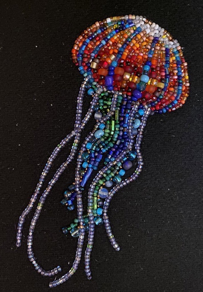 beaded chickadee on X: On the eighth day of #ArtAdventCalendar I give to  you a rainbow jellyfish. Recently framed & ready for future shows, a  creation that gives me joy. #beading #Métis #