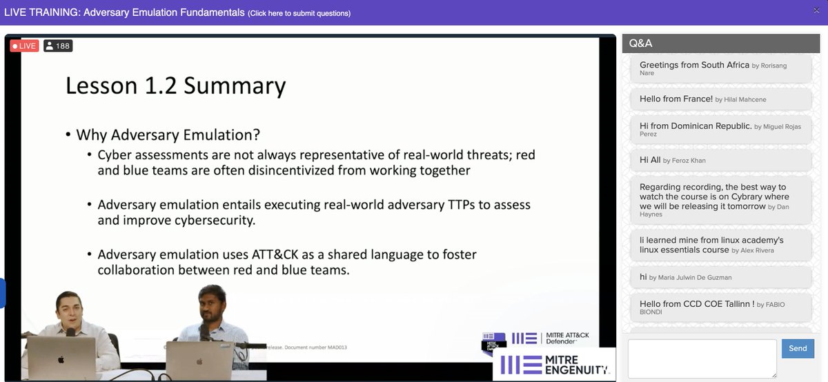 MITREattackDef's tweet photo. ...and the #TIDUSERCON kicks off!  So many countries coming together to master @MITREattack Adversary Emulation.  Join the community at the live training happening now https://t.co/bM6LJNDb7o and stick around for an amazing day of learning how to apply a threat informed defense. https://t.co/23dXxt2sEh