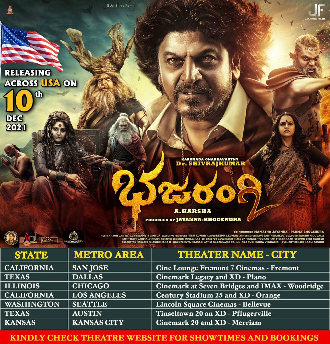 #Bhajarangi2 Movie Releasing Across USA on #Dec10th 🔥😍 ✨

@NimmaShivanna @nimmaaharsha
@JayannaFilms @ArjunJanyaMusic @aanandaaudio @krg_connects

#Bhajarangi2 #Shivanna 
#DrShivaRajkumar #Shivarajkumar 
#KarunadaChakravarthy #ShivuaDDa