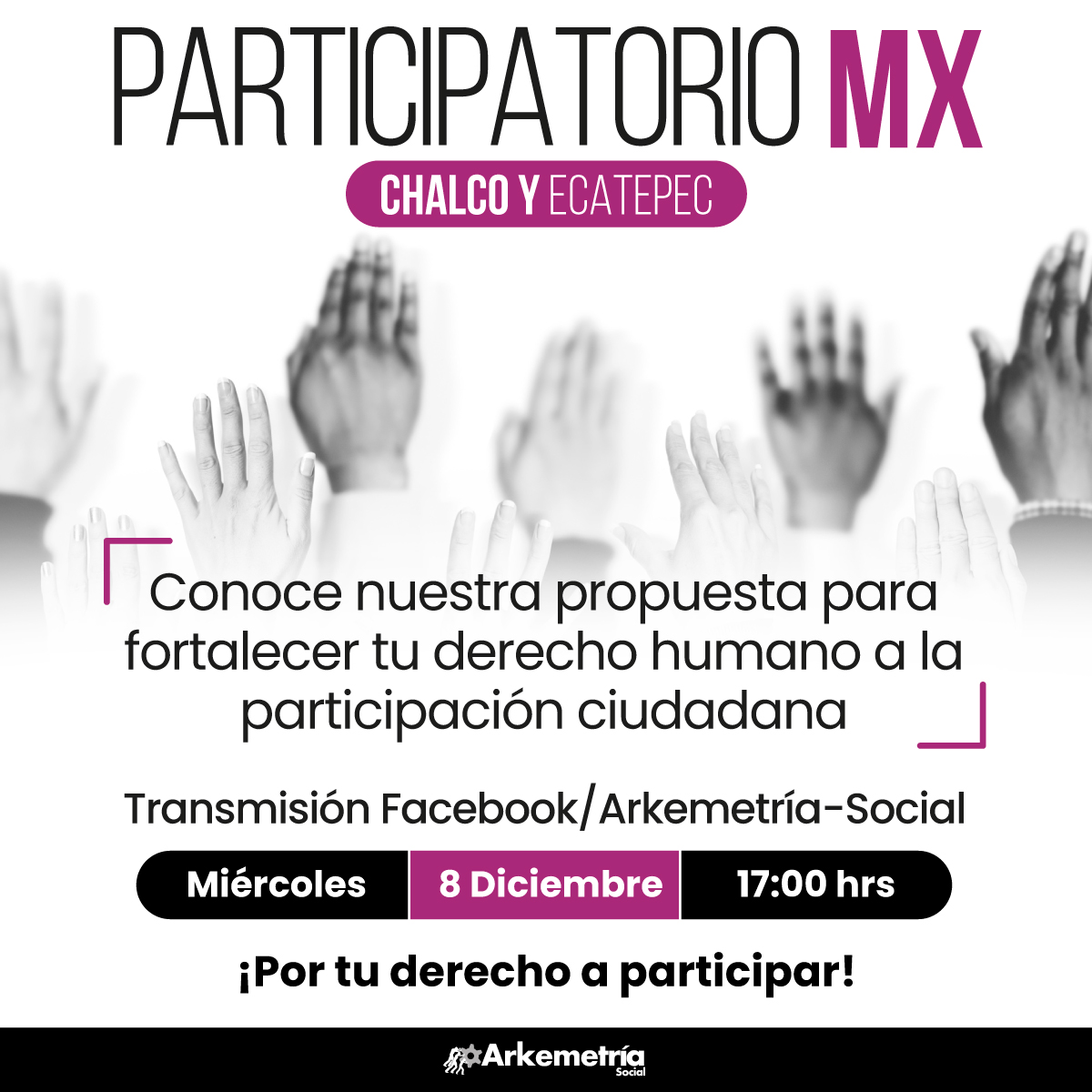 ¿Te gustaría conocer nuestra propuesta para potenciar la participación ciudadana y fortalecer la democracia local? 
Acompáñanos hoy miércoles 8 de diciembre 17 hrs a la presentación del #ParticipatorioMX Chalco y Ecatepec 
Transmisión vía Facebook: bit.ly/Participatorio…