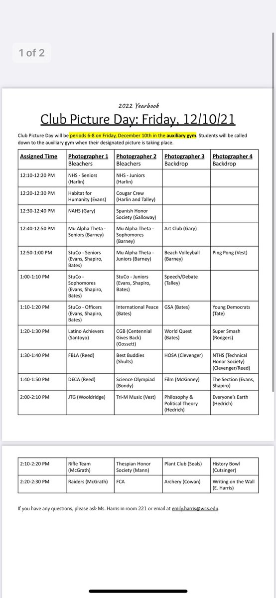 theyearbookCHS's tweet photo. club yearbook photo schedule! friday 12/10/21! https://t.co/09D8zUs2Ma