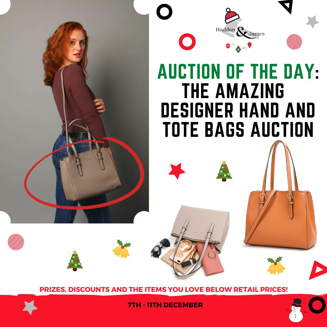 HaddonandJames's tweet photo. Our second 5 Days of Christmas auction! ENDING TONIGHT! Luxurious designer hand and tote bags by Katy Elizabeth London! Winning an item/items in these special auctions puts you in with a chance of receiving FREE DELIVERY or 25% OFF your buyer's premium! BID NOW!

#Christmas #5DoC https://t.co/BuMQ7sCVnQ
