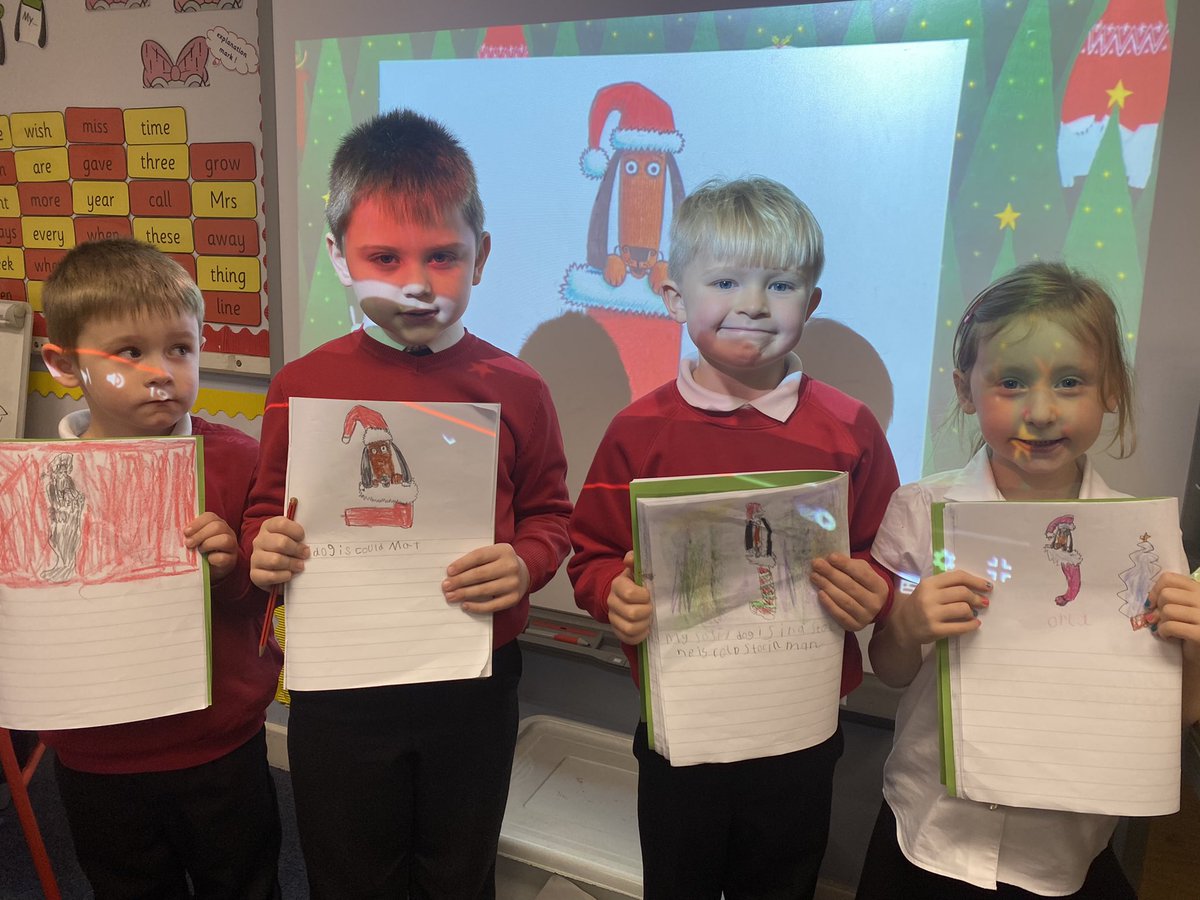 MissDonnellyBP's tweet photo. Day #8 of our advent calendar - we enjoyed watching a #DrawwithRob to create our own Christmas Odd Dogs. @RobBiddulph @FMReadChallenge #FMreadingchallenge https://t.co/odJ0R9UD2m