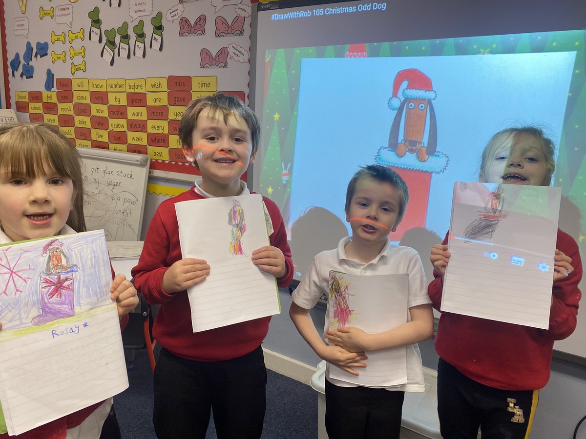 MissDonnellyBP's tweet photo. Day #8 of our advent calendar - we enjoyed watching a #DrawwithRob to create our own Christmas Odd Dogs. @RobBiddulph @FMReadChallenge #FMreadingchallenge https://t.co/odJ0R9UD2m