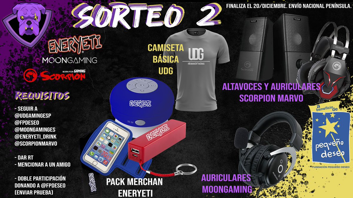 🎁🎄CALENDARIO DE ADVIENTO UDG x <a href="/fpdeseo/">Fundación Pequeño Deseo</a>

➡️SORTEO 2

📌Pack merchan @Eneryeti_drink
📌Auriculares @MoonGamingES
📌Altavoces y auriculares @ScorpionMarvo
📌Camiseta @UDGamingesp
 
¡Sigue a todos, da RT y menciona a un amigo! Dona a <a href="/fpdeseo/">Fundación Pequeño Deseo</a> para + posibilidades

🏁20/12
🍀Suerte